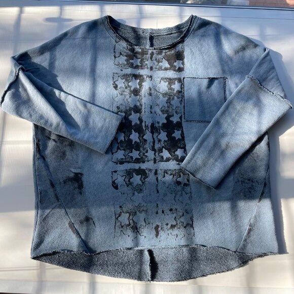 Distressed Raw Hem Womens Top Cotton Long Sleeve Made In Italy Size 3 Relaxed - Picture 7 of 8